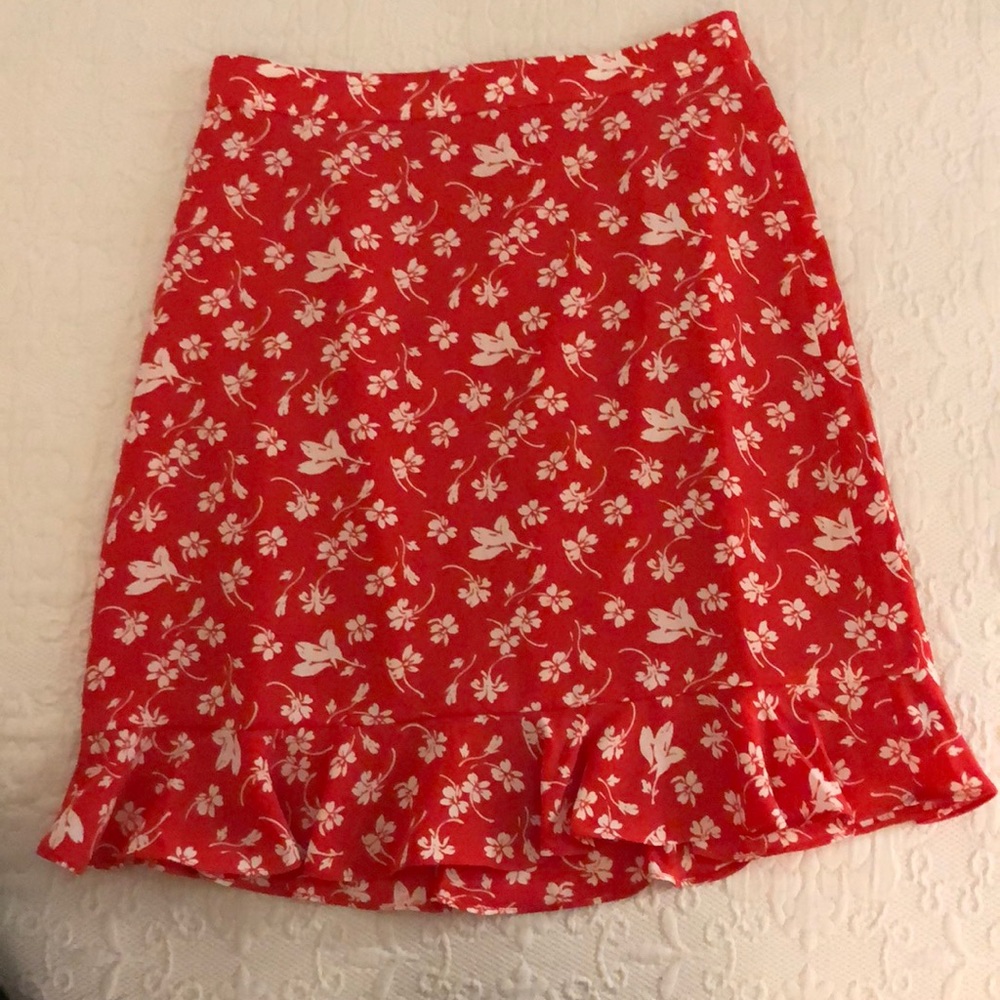 J Crew red floral silk skirt - barely worn!